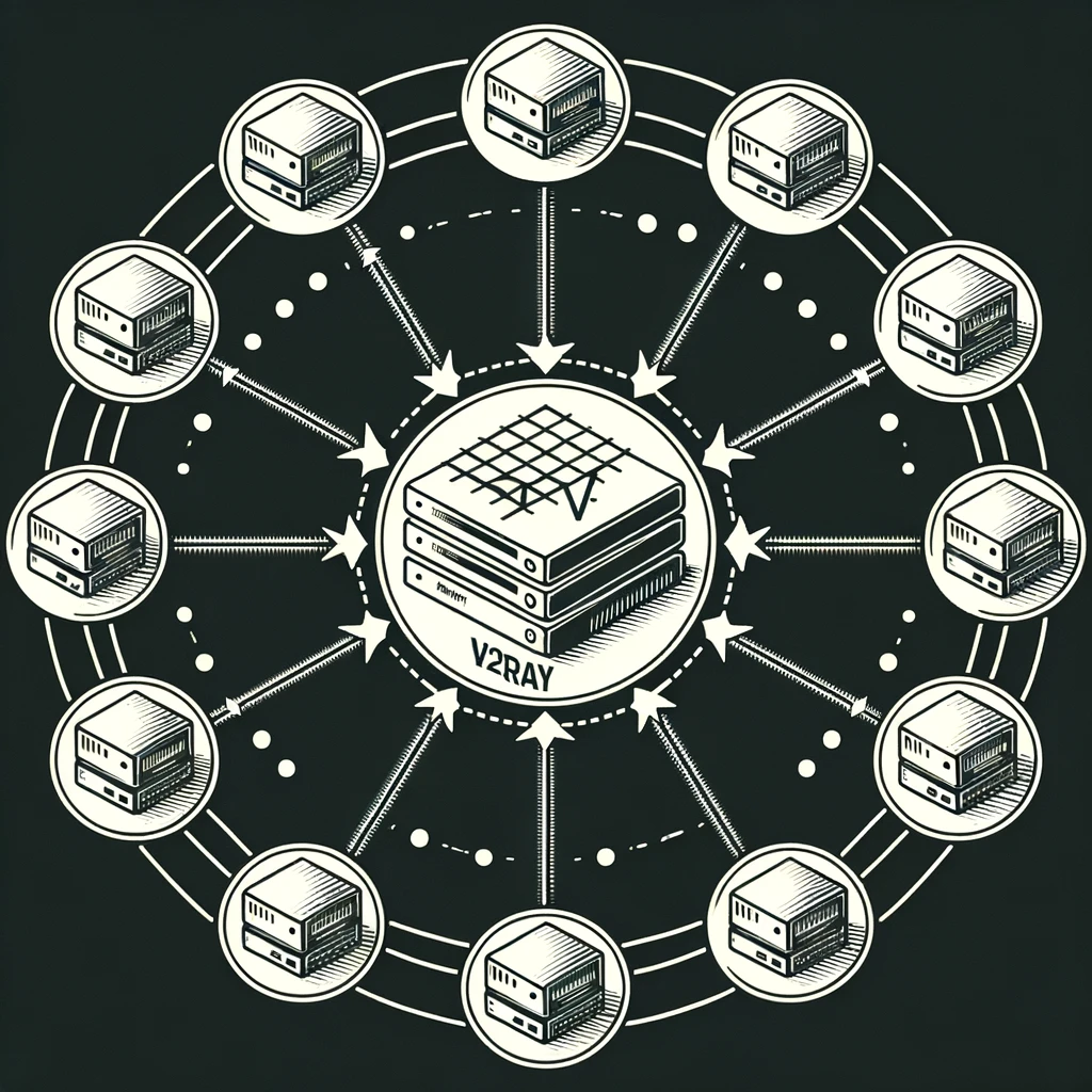 DALL·E 2023 11 20 14.26.29 Illustrate a computer network with a star topology featuring a central server connected to multiple peripheral nodes without any literal star shapes o - خرید v2ray فنلاند